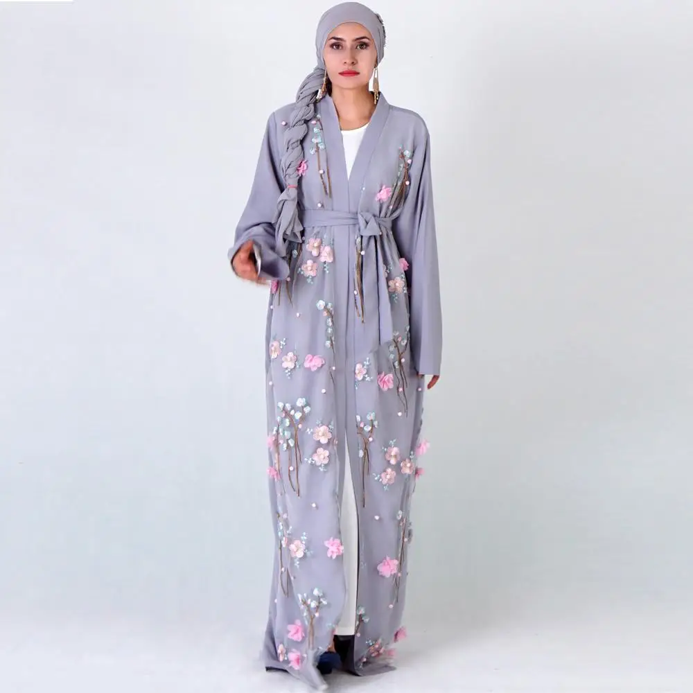 Цветок abaya Дубай открытый передний Jilbab женское мусульманское кимоно jilbaw арабское длинное платье кардиган Макси платье Islmaic вечерние платья