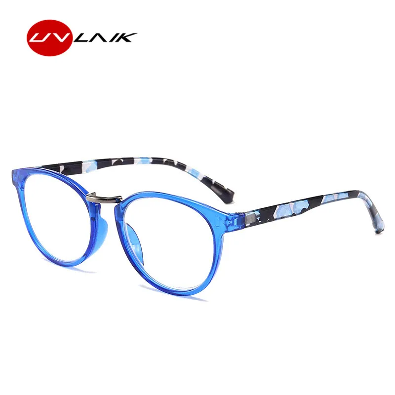 Blue UVLAIK пружинным шарниром очки для чтения «кошачий глаз» рамка Для женщин Винтаж печатных ноги дальнозоркостью глаз с диоптриями Оправы для очков - Цвет оправы: Blue
