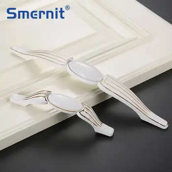 

5pcs White Door Handles Ceramic Kitchen Cabinets Knobs and Handles for Furniture Handle Vintage Closet Cupboard Drawer Pulls