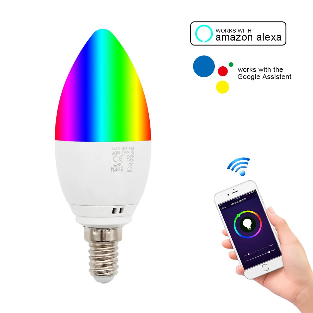 New Smart WiFi candle bulb light timing E14 RGB bulb wifi/voice Control home automation kit for Alexa/IFTTT/Google Home