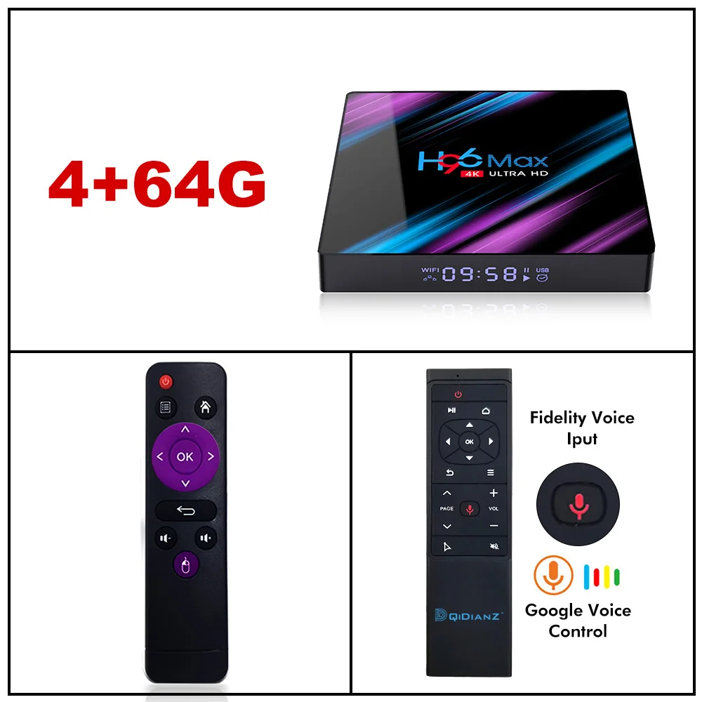 DQiDianZ Android 9,0 H96 MAX RK3318 4 ядра 2,4G/5G WiFI 4G 64GB Android tv box 2,4/5,0G WiFi Bluetooth 4,0 H96 max tv box - Цвет: 4G64G VOICE CONTROL