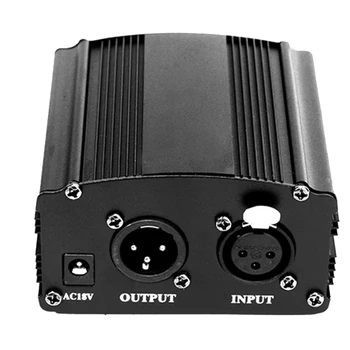 

48V Metal Condenser Microphone Portable Recording Equipment Indicator Light Easy Install Adapter Phantom Power Supply Black