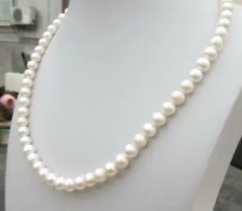 

18inch noblest AAA+++ 7-8mm Japan Akoya round white pearl necklace 14Kclasp