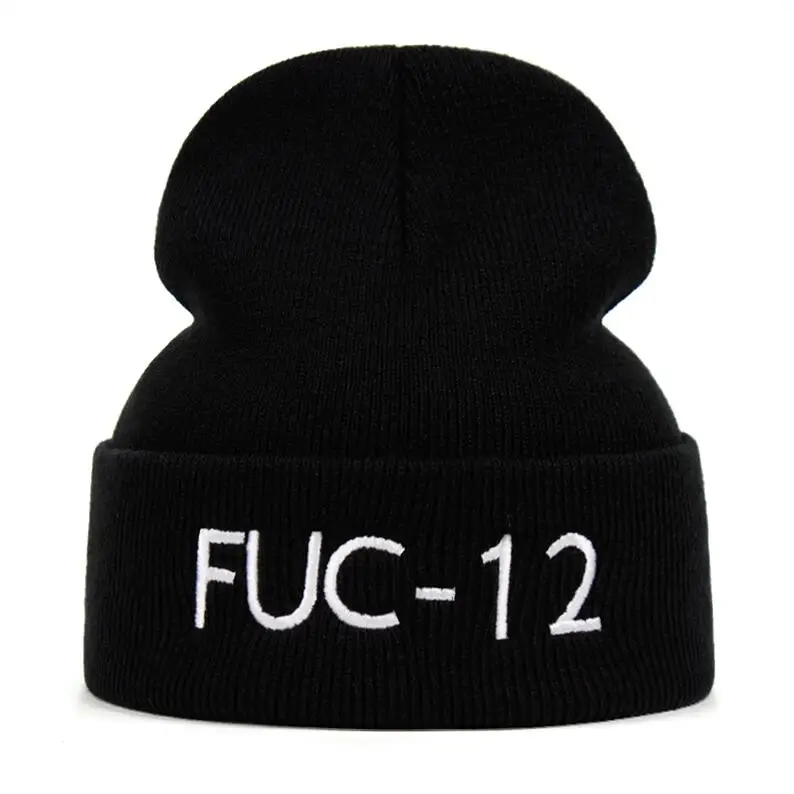 FUCT Beanie FUC-12, вязаная зимняя шапка, однотонная, с черепами, Billie Eilish, костюм, аксессуар, подарки, теплые зимние друзья, U CANT TRUST - Цвет: Черный
