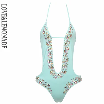 

LOVE & LEMONADE Cut Out Beaded Straps Bodysuit Green TB 9876