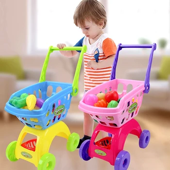 

50cm Kids Pretend Play Shopping Trolley Cart Food Toys for Girls Simulation Fruit Vegetable Role Play House Toys for Children