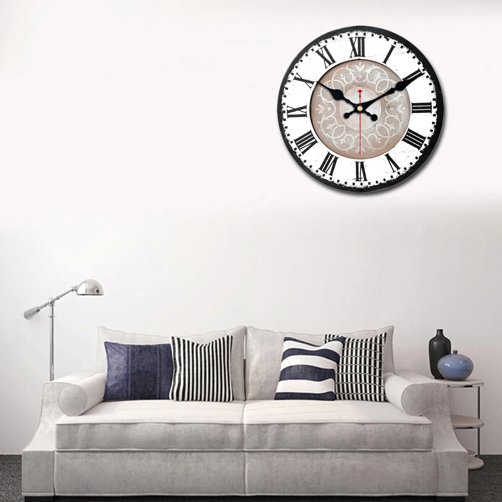 Римские цифры старомодный шик часы, деревянные настенные часы для Гостиная гостиной исследование Спальня, бесшумные круглые Настенные часы, 16-дюймовый шпилька