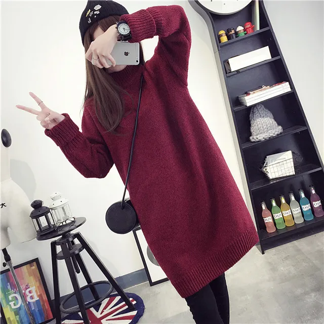 Свитер женский халат pull blusas mujer de moda вязаный корейский красный chompas de mujer invierno jersey largo para mujer