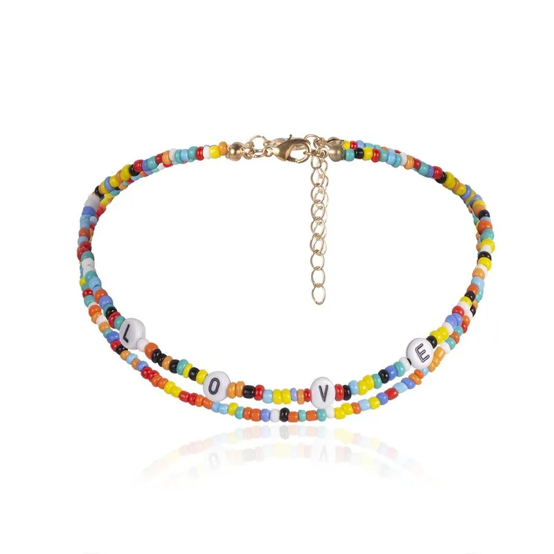 Boho, красочные бусы, цепочка, колье, ожерелья для женщин, простые, любовные буквы, начальные ожерелья, ювелирные изделия, подарок на свадьбу, вечеринку