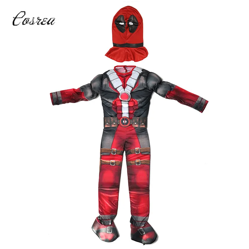 Movie Kids Deadpool Costume Onesies Muscle Children Wade Wilson Halloween Carnival Suit Kids Boy Baby Girl Clothing Set Cosplay
