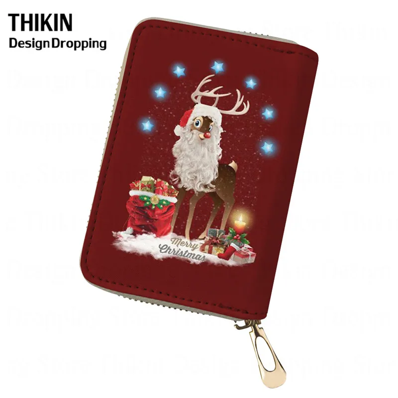 THIKIN Merry Christmas кожаный женский держатель для карт, женские кошельки, сумка для кредитных карт, кошелек, студенческий чехол для ID карт, защита на молнии - Цвет: as picture
