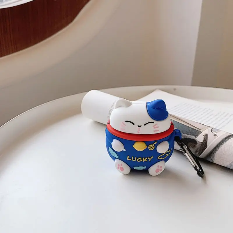 Силиконовый защитный чехол Lucky Cat с карабином для Airpods 1/2