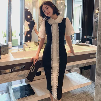 

2020 Summer Dress Women's Doll Collar Age-reducing Elegant Wooden Slim-fit Sleeve Dress
