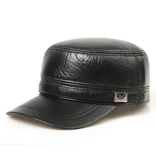 H3506 кожаная мужская военная шляпа уличные теплые наушники мужские кепки среднего возраста и старше отца высокого качества модные кепки из воловьей кожи