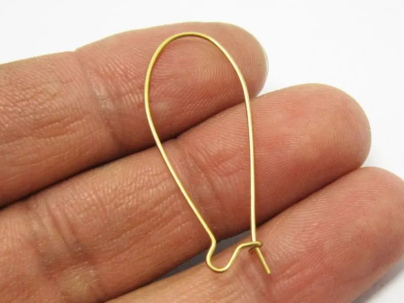 

100pcs Brass ear wire 36mm Kidney Hoops earrings Raw brass earlobe findings R213