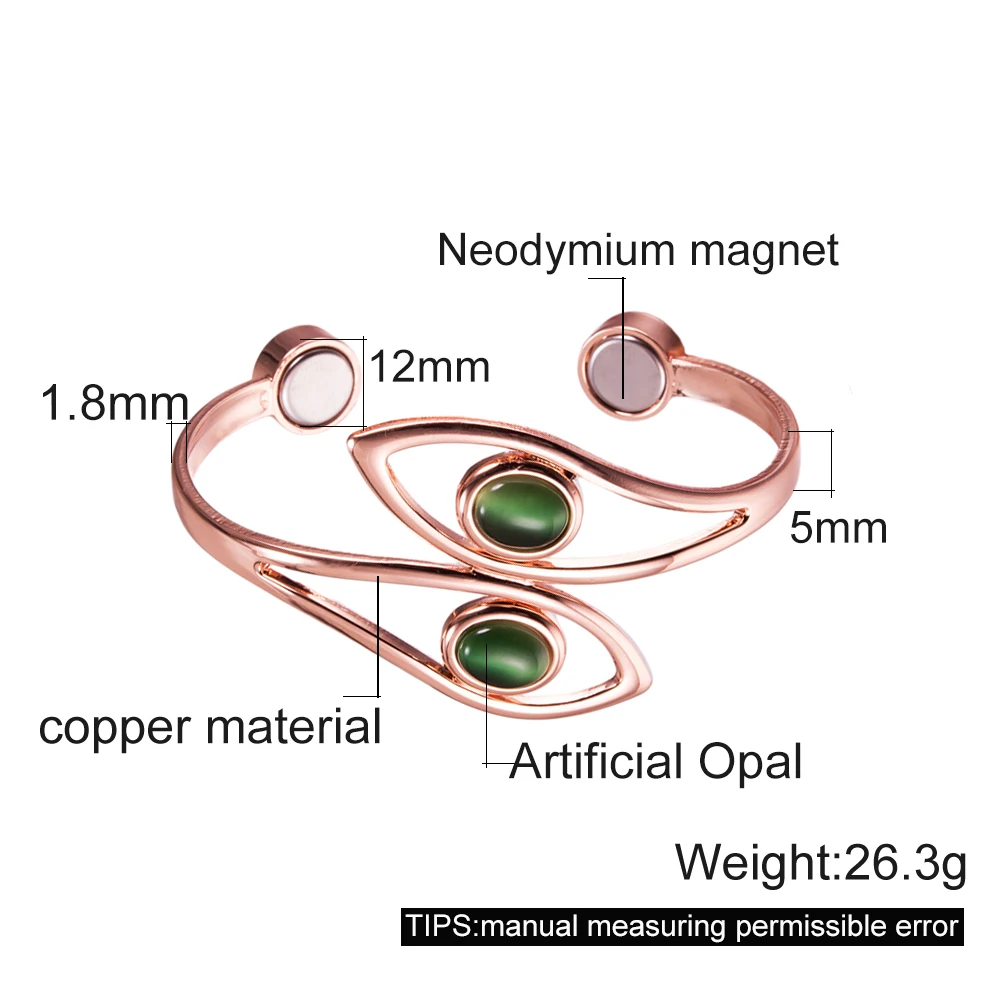 Dolphin Pure Copper Bracelets for Women Green Artificial Opal Magnetic Bangles Benefits Simple Adjustable Cuff Jewelry Female