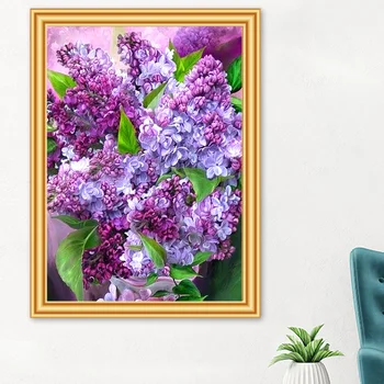 

DIY 5D Diamond Painting Flower Cross stitch Kit Embroidery Diamond Mosaic Purple Lilac Picture of Rhinestones Home Decor Gift