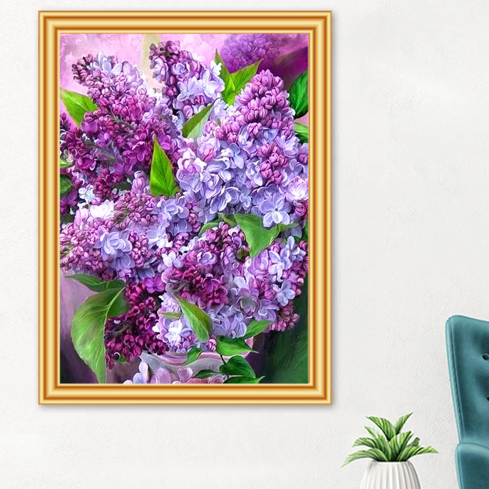 DIY 5D Diamond Painting Flower Cross stitch Kit Embroidery Diamond Mosaic Purple Lilac Picture of Rhinestones Home Decor Gift