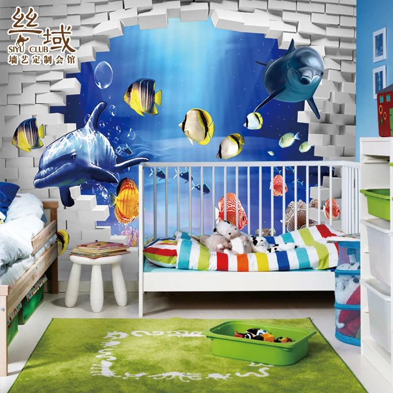 Пользовательские фото обои мультфильм обои детская комната спальня большая фреска голубое море пол 3D обои