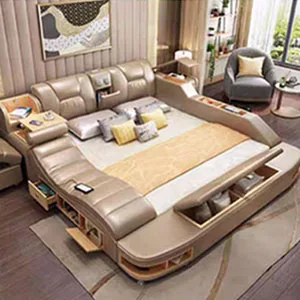 Khaki Muebles De Dormitorio ограниченное Новое поступление современный комплект для спальни Moveis Para Quarto мебель Массажная мягкая кровать с сейфом - Цвет: Khaki