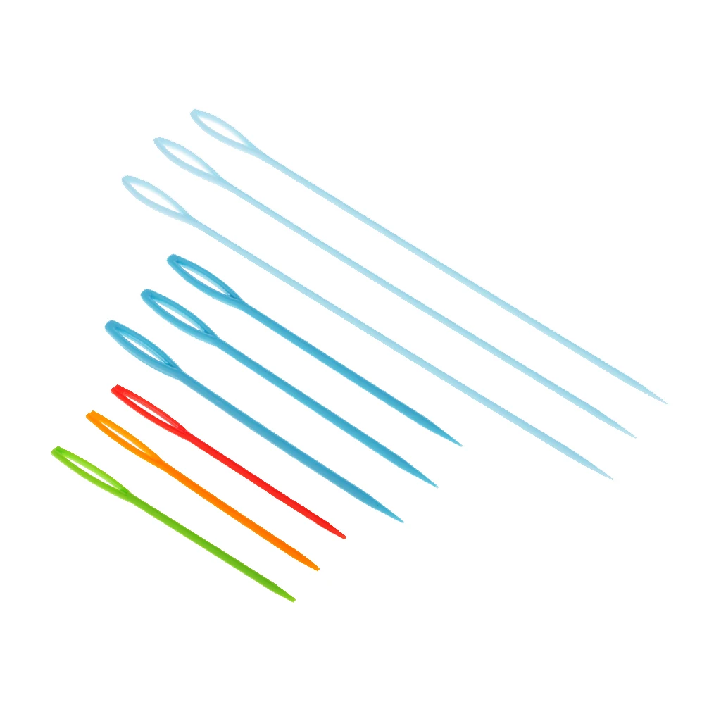 9 Pieces Colorful Large Eye Plastic Sewing Needles for Children Craft Needlework