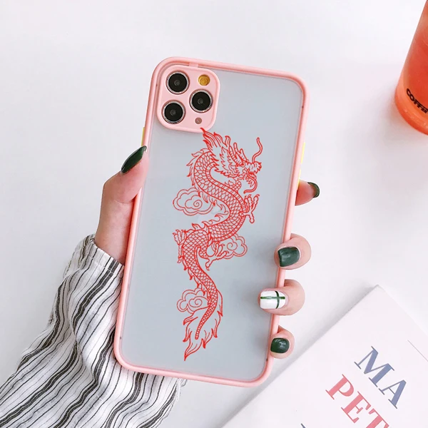 Fashion Vintage Chinese Dragon Print Phone Case for IPhone 12 11pro MAX 12 7 8 Plus X XR XS 6 S Plus SE2 Hard Back Cover Shell Pink Dragon 1