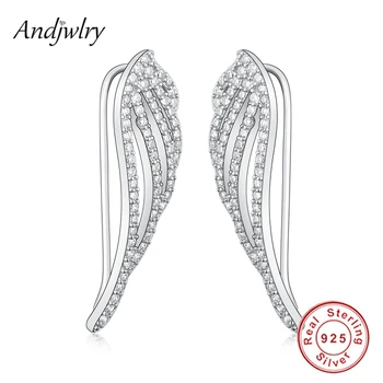 

925 Sterling Silver Sparkling Angel Wing Stud Earrings With Clear CZ For Women Female Earring 925 Silver Berloque DIY Jewelry