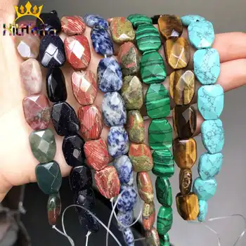 

12*16mm Faceted Beads Natural Turquoises Unakite India Agates Quartz Jades Beads For Jewelry Making DIY Ear Studs Bracelet 7.5''