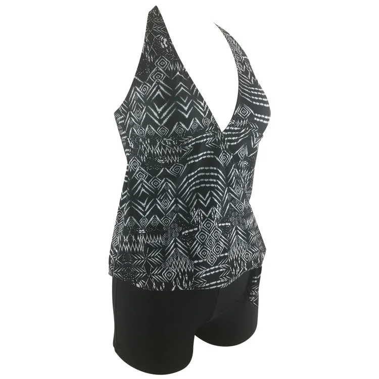 

2019 Europe And America New Style Digital Printing Lace-up WOMEN'S Swimsuit Large Size Split Type Two-Piece Set High-waisted Box