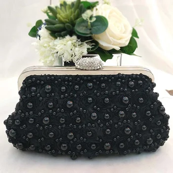 

Women Clutch Bag Lady Luxury Evening Party Lace Flower Elegant Handbag Artificial Pearl Large Capacity Fashion Hasp Beaded Purse