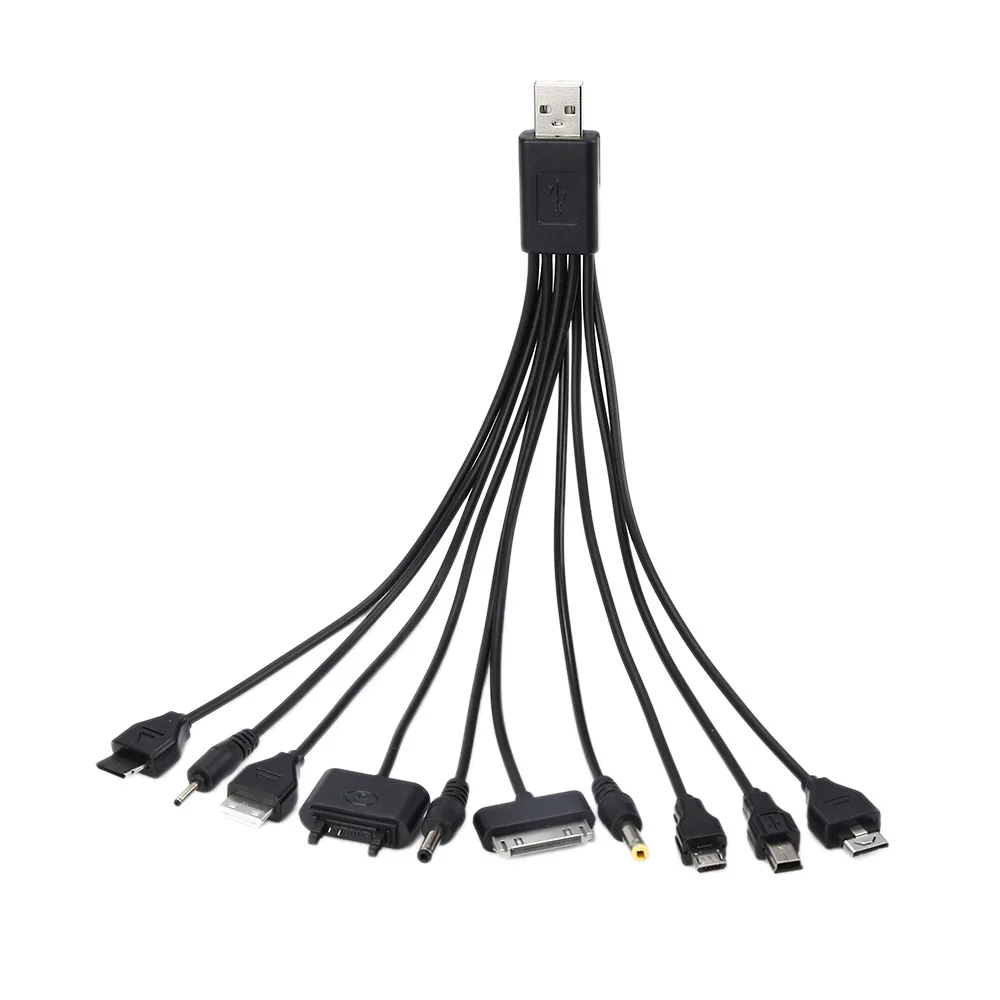 Universal 10 In 1 USB 2.0 Black Version Multi Charger Mobile Phone Cable Universal Male To Multi Plug Charger Cable for Samsung