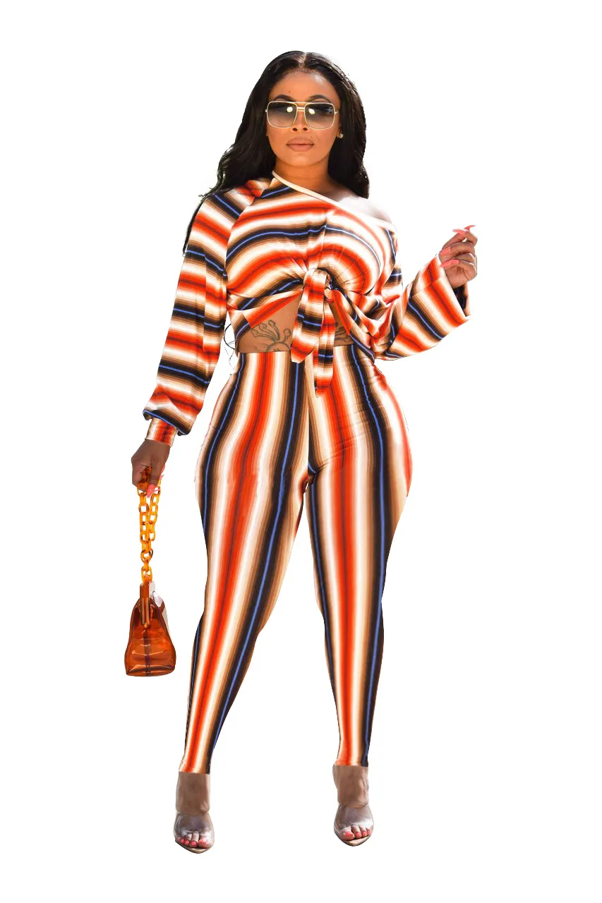 Plus Size Summer Two Piece Set Crop Top and Pants 2 Piece Set Women Club Outfits Matching Sets Ensemble Femme 2 Pieces WY6588 - Цвет: orange