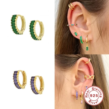 

CANNER 2PS 8mm 925 Sterling Silver Earrings Rainbow CZ Ear Bone Piercing Buckle Hoop Earring for Women lovers' Girl Fine Jewelry