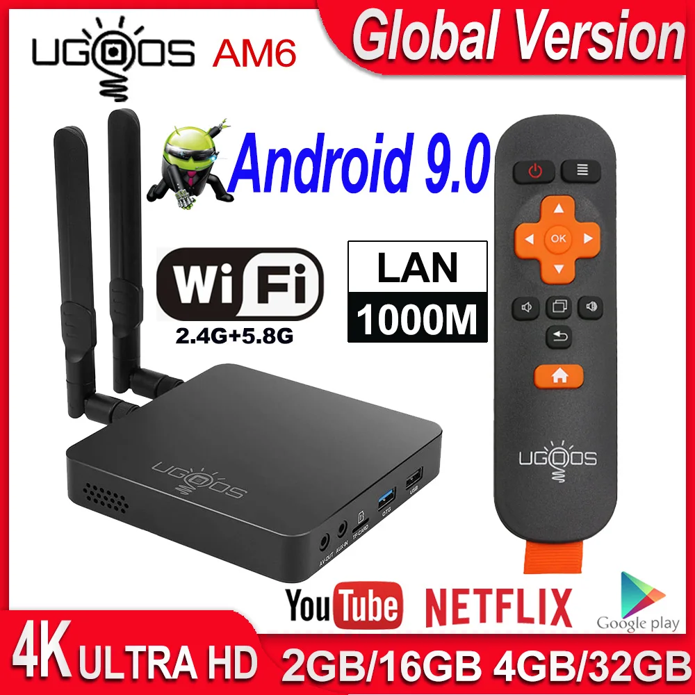  UGOOS AM6 Android TV BOX Amlogic S922X Android 9.0 Smart TV BOX AM6 pro DDR4 4GB RAM 32GB Dual WiFi - 4000274818464