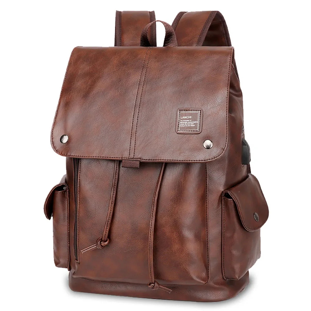JCHENSJ 14&quot Laptop School Backpack For Men PU Leather Male Travel Working Large Capacity Bagpack Bags |
