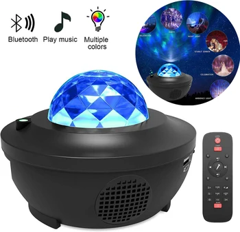 

USB LED Star Night Projector Light with Blueteeth Voice Control/ Sound-Activated Music Player Starry Water Wave LED Projector