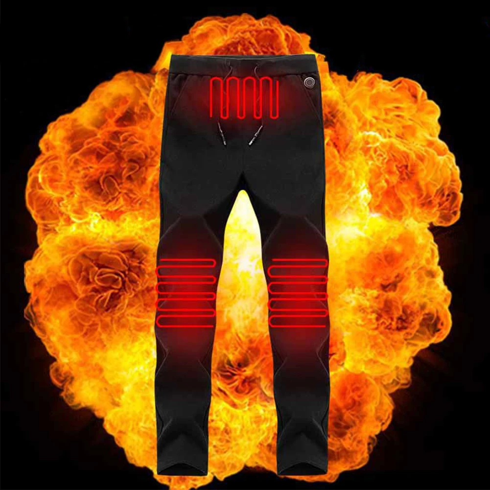 

Women Men Electric Heated Pant Insulated USB Charging Warm Pocket Winter Long Solid Black Hiking Adjustable Temperature Camping
