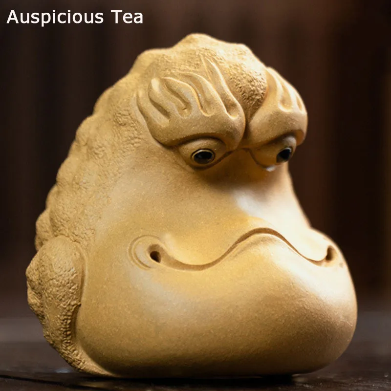 Chinese Yixing Purple Clay Tea Pet Lucky Golden Toad Statue Animal Tea