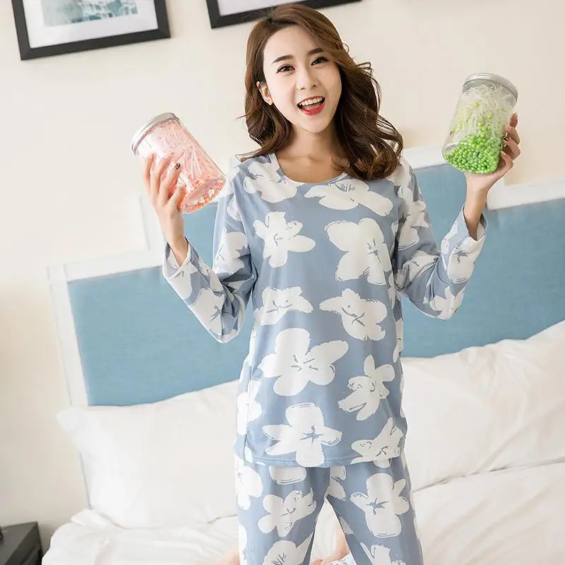 Женский пижамный комплект, осенняя Милая одежда для сна с длинным рукавом и мультяшным принтом, хлопковая Домашняя одежда, пижамы для женщин, плюс размер, пижама, пижама - Цвет: Style 9