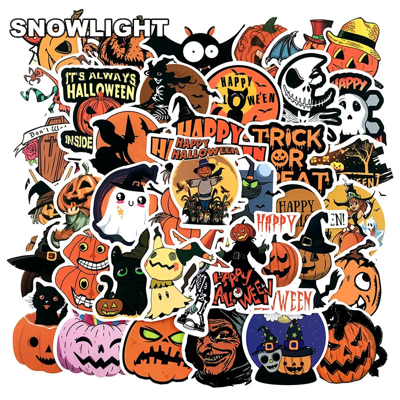 10/30/50pcs/set Cute Cartoon Halloween Pumpkin Waterproof Stickers For Laptop Luggage Motorcycle Skateboard Kids Toy Sticker