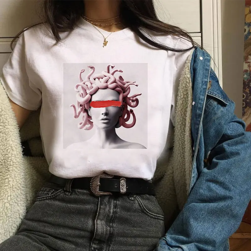 Poleras Mujer De Moda 2019 Summer T Shirt Women Medusa Print Vogue Harajuku Tshirt Plus Size Aesthetic T-shirt Camiseta Mujer