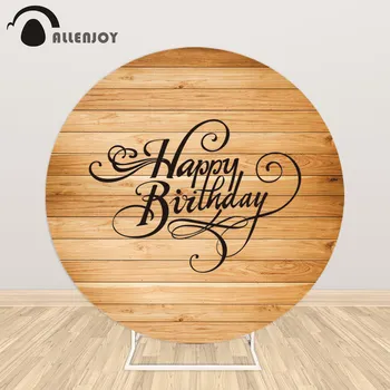 

Allenjoy Wooden Board Round Background Circle Backdrop Cover Birthday Party Wedding Engagement Wallpaper Photocall Decor Banner