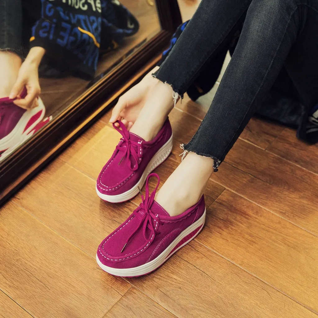 SAGACE Shoes Woman Lace Round Head Thick Bottom Suede Heightening High Heel Large Size Leisure Fashionable Shoes Woman Casual