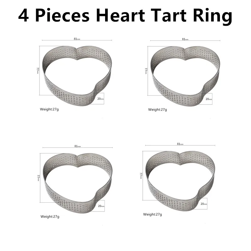 4PCS Heart Tart Ring Тарт десерт силиконовый инструмент для торта Форма для выпечки муссов кекс тартлет форма для выпечки форма для Мусса инструмент для украшения выпечки - Цвет: 4PCS Heart Tart Ring