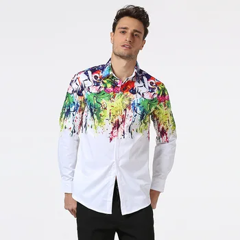 

Dress Shirts Men Autumn and Winter Flowers Splashed Paint Long-sleeved Shirt
