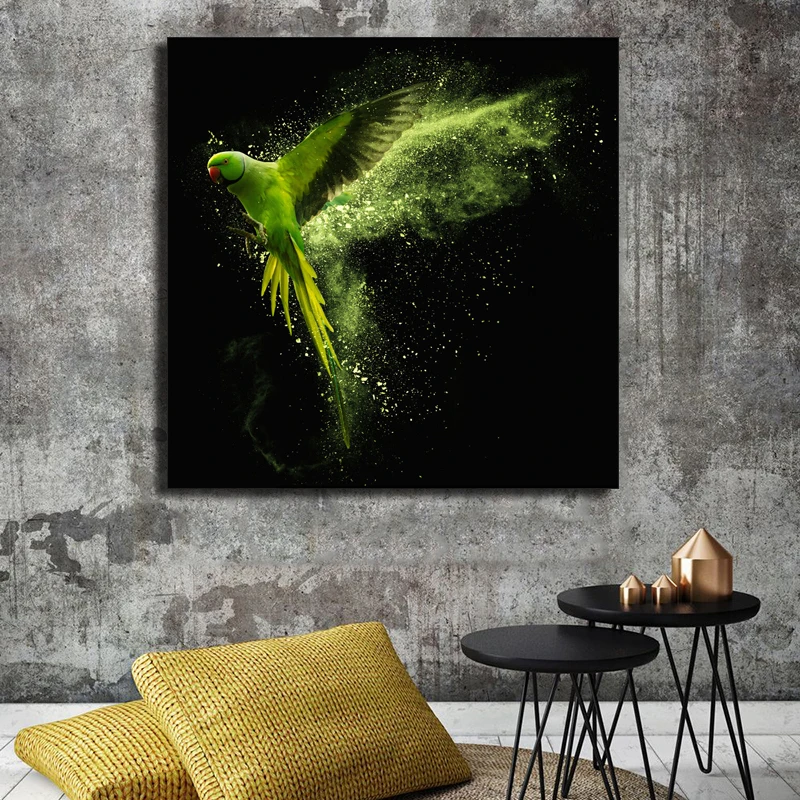 

RELIABLI ART Green flying Parrot Canvas Painting Animal Picture For Living Room Decoration Wall Art Posters And Prints No Frame