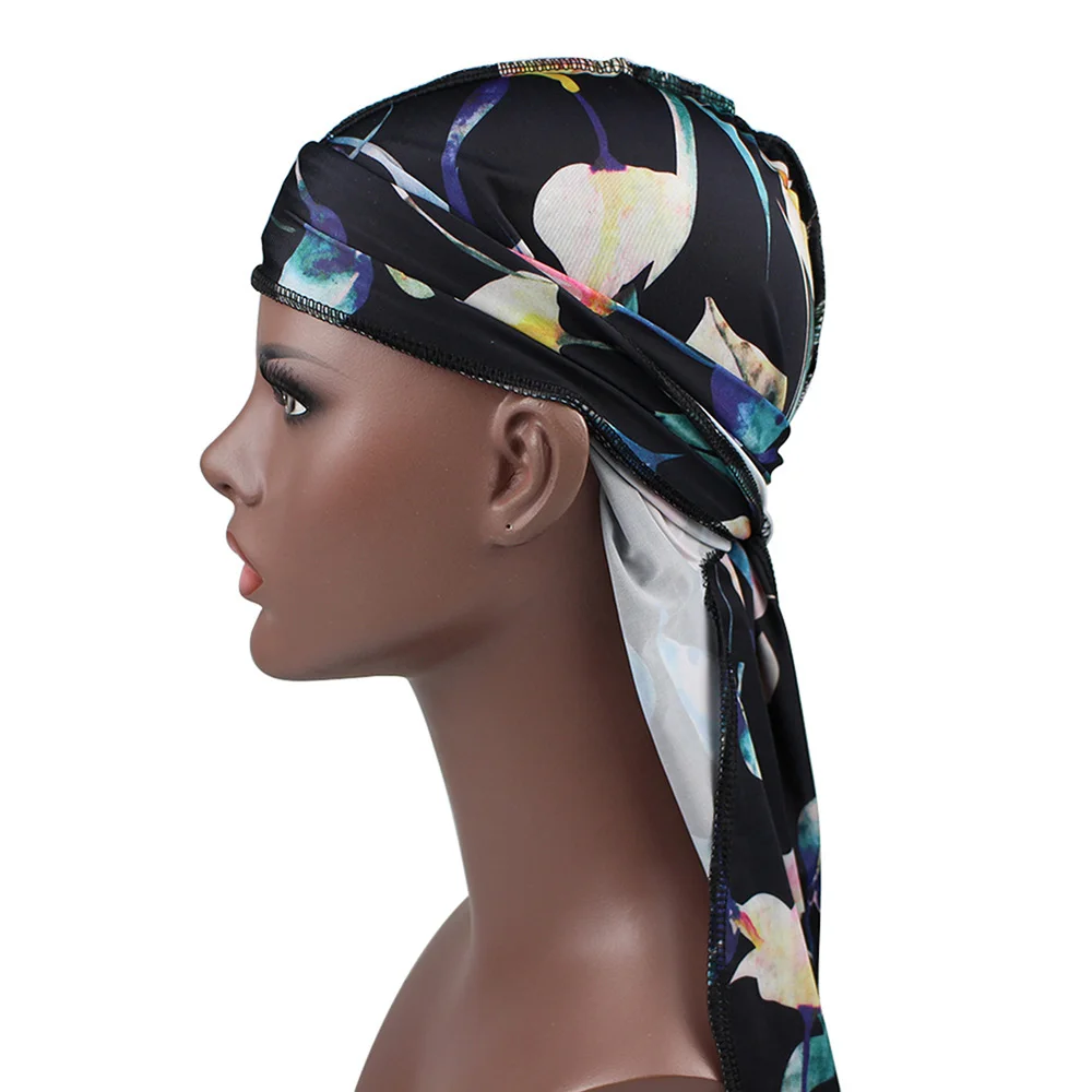 Хлопок Durag банданы с принтом для женщин и мужчин длинный хвост тюрбан