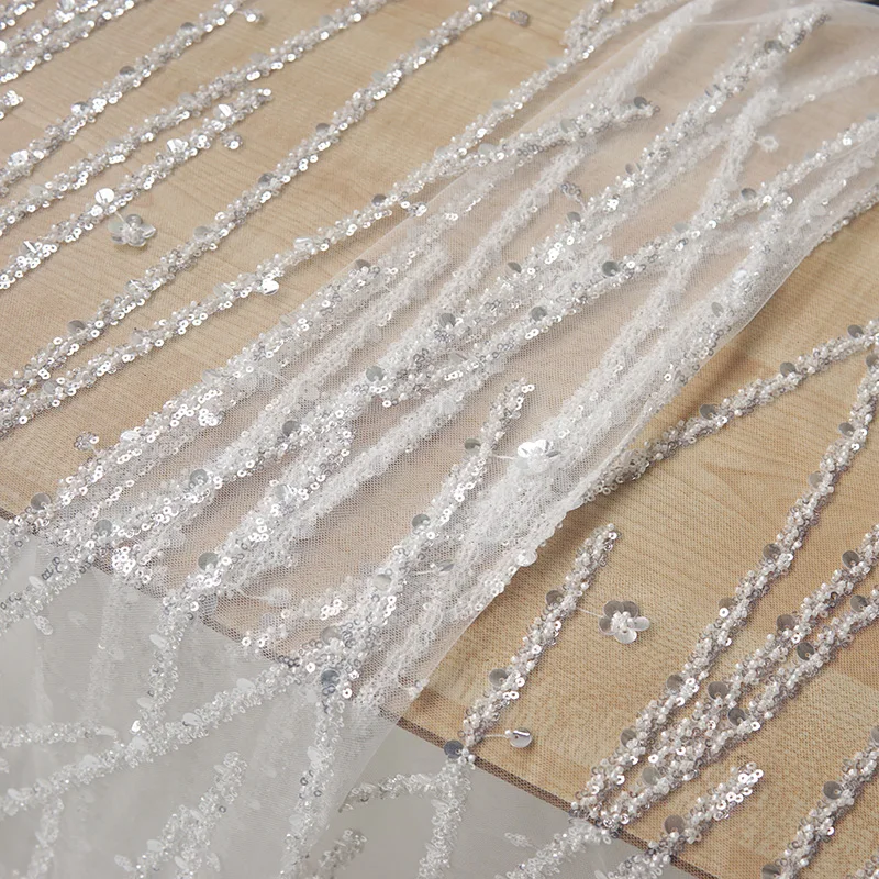 

Высококачественная марлевая Лоскутная Ткань с вышивкой из бисера и блесток, высококачественный материал для свадебного платья