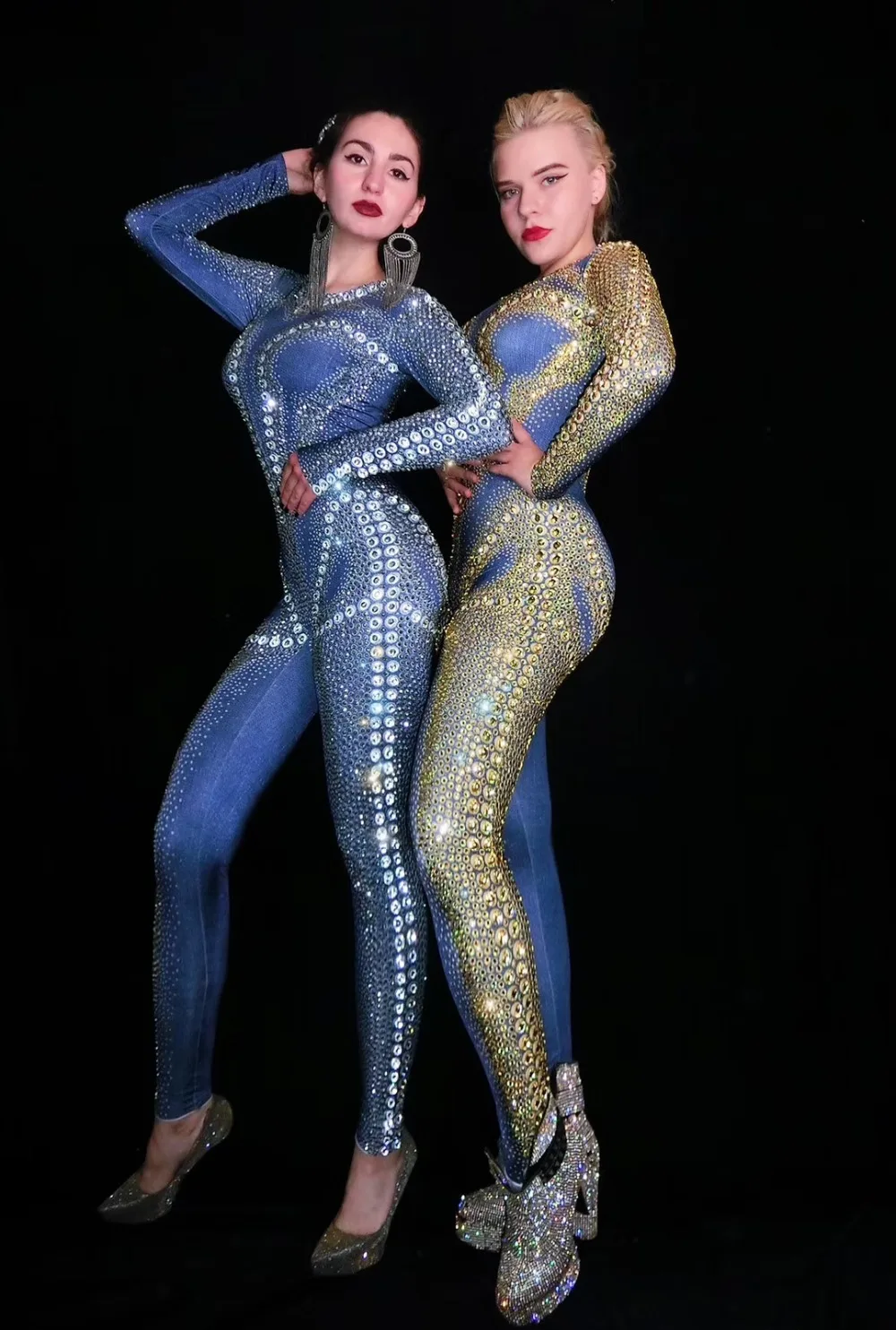 Nightclub Shining Female Bodycon Performance Costume Full Rhinestone Women Fashion Jumpsuit Women Stretch Pole Dancing Clothing