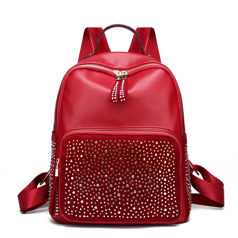 

Rivet Cool Backpack School Book Backpacks Shoulder Bag Mommy Backpacks Female PU Leather Lady Backpack